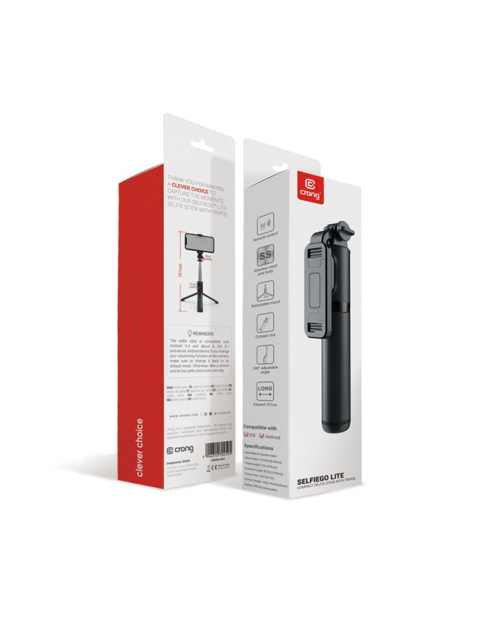 crong Kompaktowy selfie stick Bluetooth tripod główny