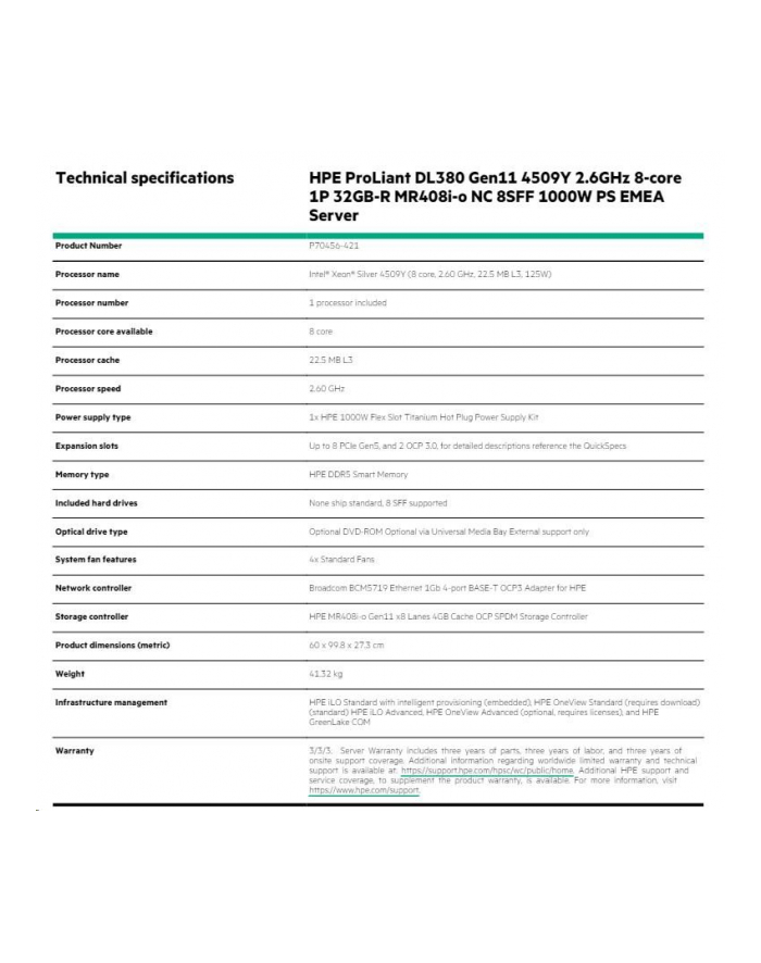 hewlett packard enterprise Serwer DL380 G11 4509Y 32G NC P70456-421 główny