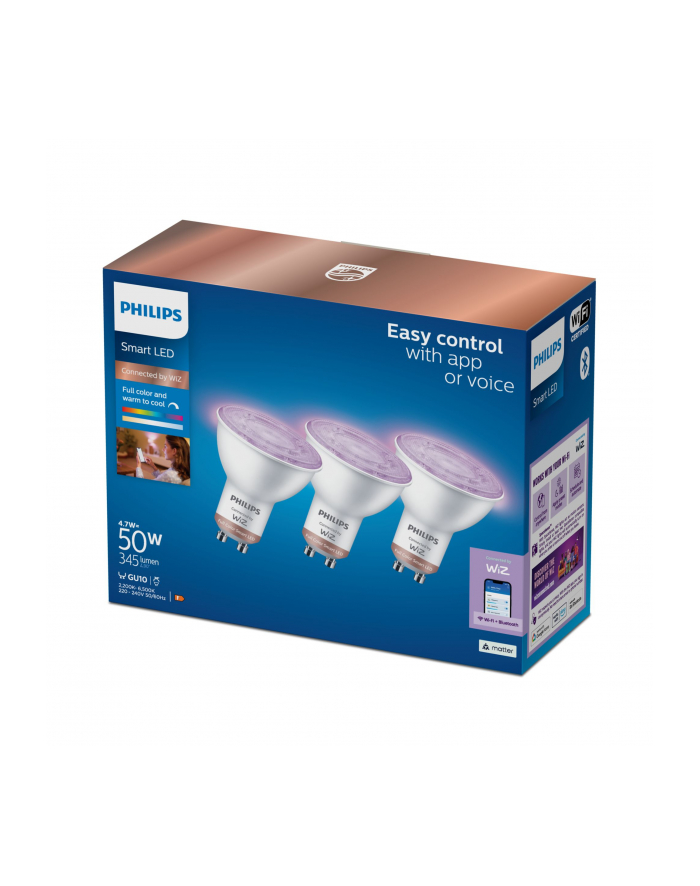 Philips Smart LED Żarówka GU10 PAR16 4,7 W (50 W), kolorowe światło, 3 szt. (929002448436) główny