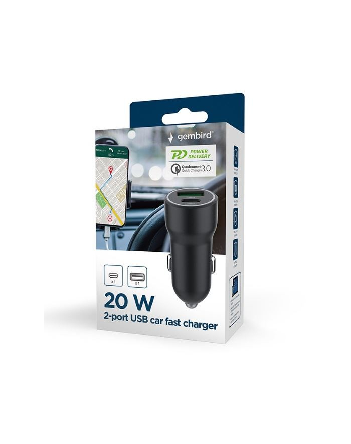 GEMBIRD Szybka ładowarka samochodowa 2x USB Type-C PD 20W czarna główny