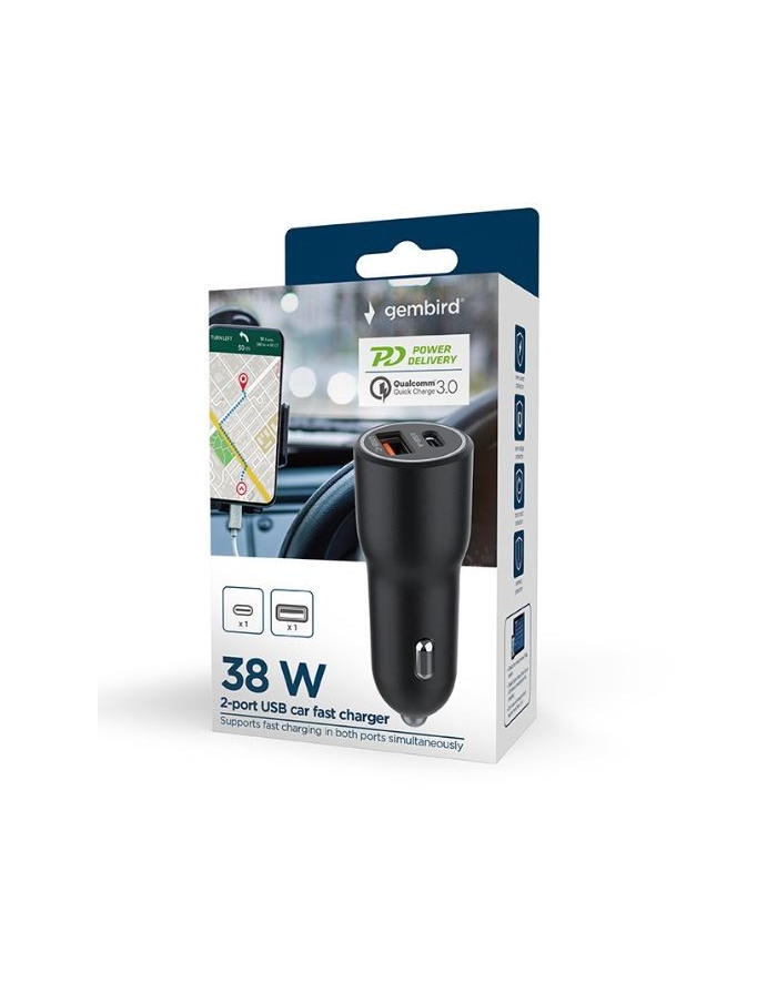 GEMBIRD Szybka ładowarka samochodowa 2x USB Type-C PD 38W czarna główny