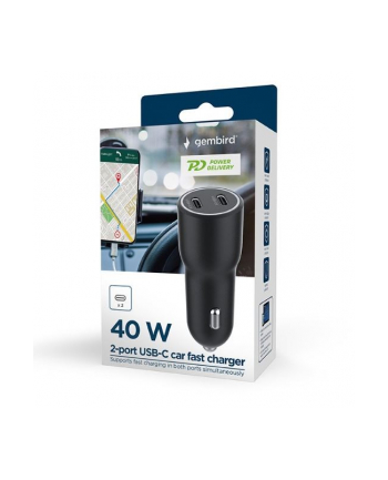 GEMBIRD Ładowarka samochodowa 2x USB Typ-C 40W 4A czarna
