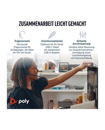 hp inc. HP Poly Blackwire 3210 Monaural USB-C Black Headset +USB-C/A Adapter Bulk