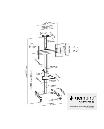 gembird Stojak pod telewizor aluminiowy mobilny 37-70 cali Czarny