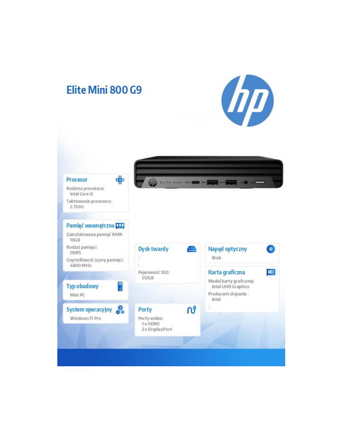 hp inc. Desktop Elite Mini 800 G9 i5-13600 512GB/16GB/W11P 5M9T5EA główny