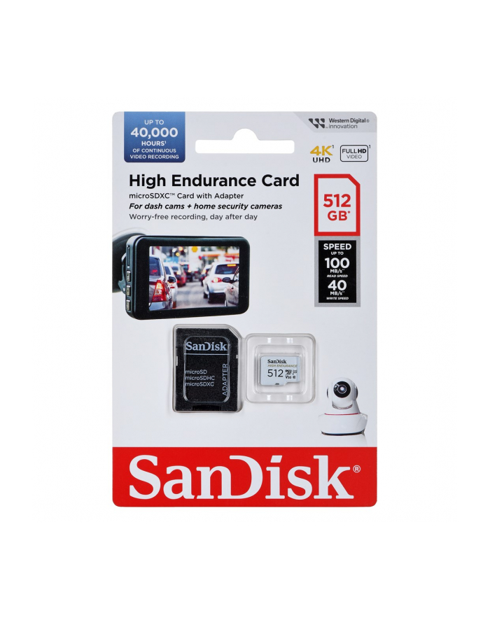 KARTA PAMIĘCI SANDISK HIGH ENDURANCE (rejestratory i monitoring) microSDXC 512GB V30 z adapterem główny