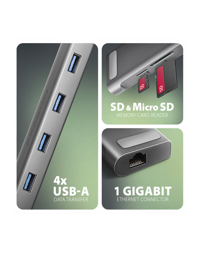 no name Koncentrator wieloportowy AXAGON HMC-10HLS, 4x USB-A i 2x USB-C, HDMI 4K/60Hz, RJ-45, SD/microSD, PD 100W główny