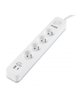 Listwa antyprzepięciowa Ever Proect 4PL 1A1C USB 1,5m biała