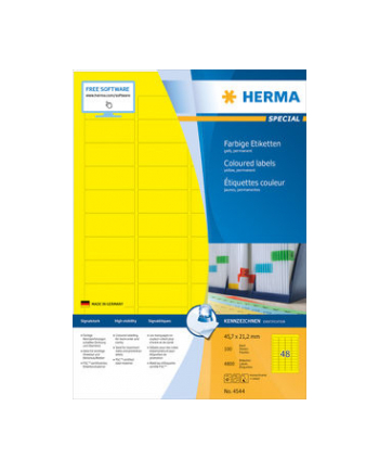 Herma Kolorowe Etykiety A4, 45,7 X 21,2 Mm, Żółty, Trwała Przyczepność - 4544