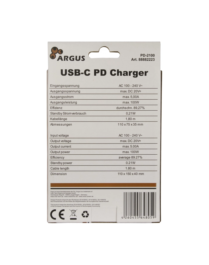 Inter-Tech Zasilacz do laptopa Argus PD-2100 USB Typ-C PD Ladegerät 1 (88882223) główny