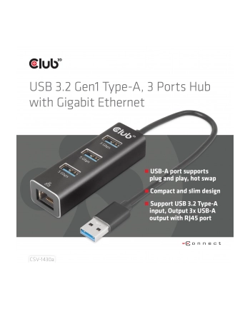 Club 3D Club3D Rozbočovač, USB-A 3.2 Gen1 na 3x USB 3.1, Gigabit Ethernet nr 1