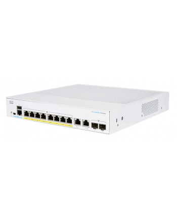 Cisco switch CBS250-8P-E-2G-UK, 8xGbE RJ45, 2xRJ45/SFP combo, fanless, PoE+, 67W (CBS2508PE2GUKRF)