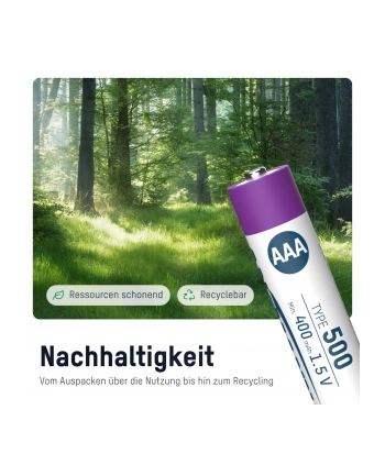 Ansmann Li-Ion battery Micro AAA type 500 (min. 400 mAh), pack of 4 (Kolor: BIAŁY/violet, 4x AAA (Micro), USB-C charging port) nr 1