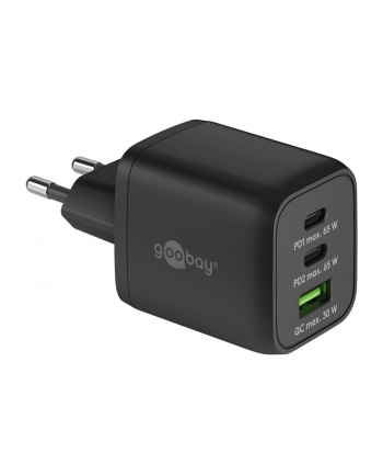 goobay USB-C PD multiport fast charger Nano 65 Watt (Kolor: CZARNY, 1x USB-A, 2x USB-C PD, GaN technology)