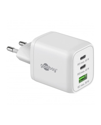goobay USB-C fast charger Nano, PD, GaN, 65 watts (Kolor: BIAŁY, 1x USB-A, 2x USB-C PD, Charge 3.0)