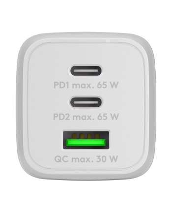 goobay USB-C fast charger Nano, PD, GaN, 65 watts (Kolor: BIAŁY, 1x USB-A, 2x USB-C PD, Charge 3.0)