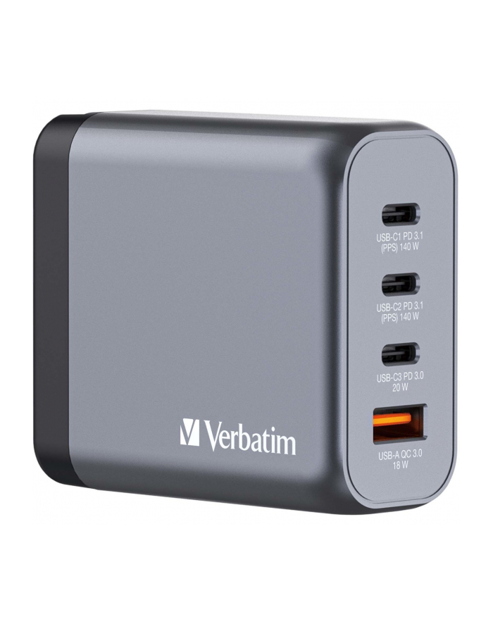Verbatim GaN charger 140W, 1x USB-A, 3x USB-C (grey, PD 3.1, PD 3.0, QC 3.0) główny