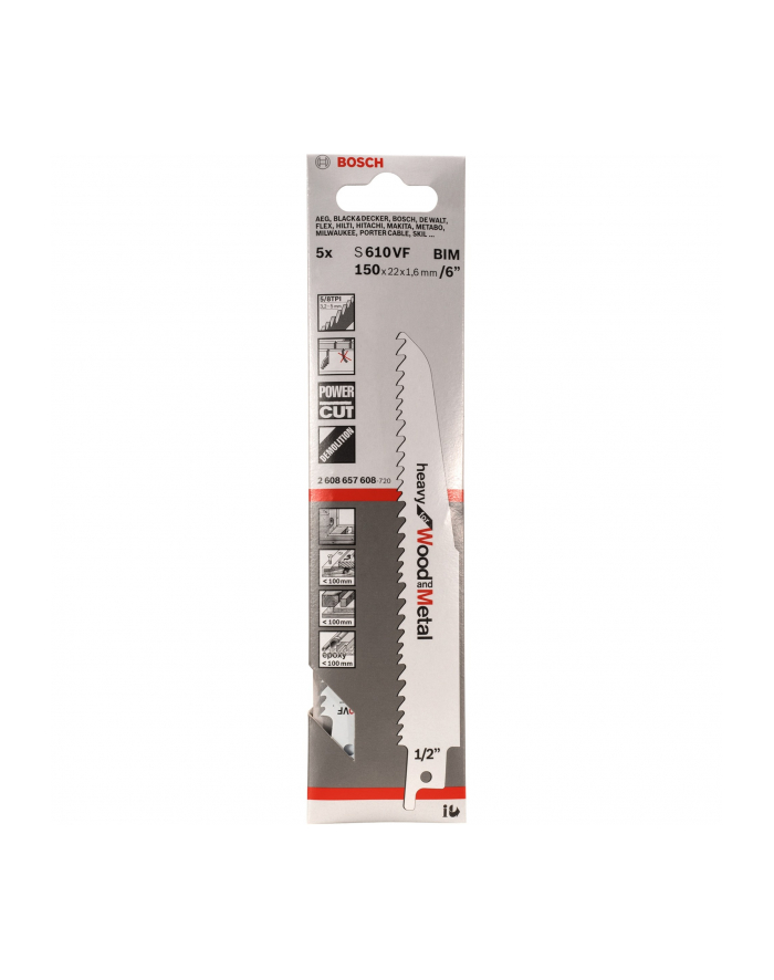 bosch powertools Bosch sabre saw blade S 610 VF Heavy for Wood and Metal, 5 pieces (length 150 mm) główny