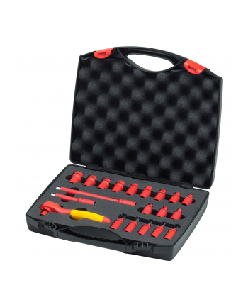 Wiha ratchet wrench set insulated, 1/4, socket wrench (red/yellow, 21 pieces, including case)