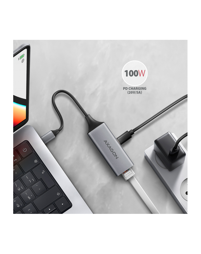 axagon AD-E-TXPD Karta sieciowa Gigabit Ethernet adapter, USB-C 3.2 Gen 1, instalacja automatyczna, Asix AX8817, PD 100W główny