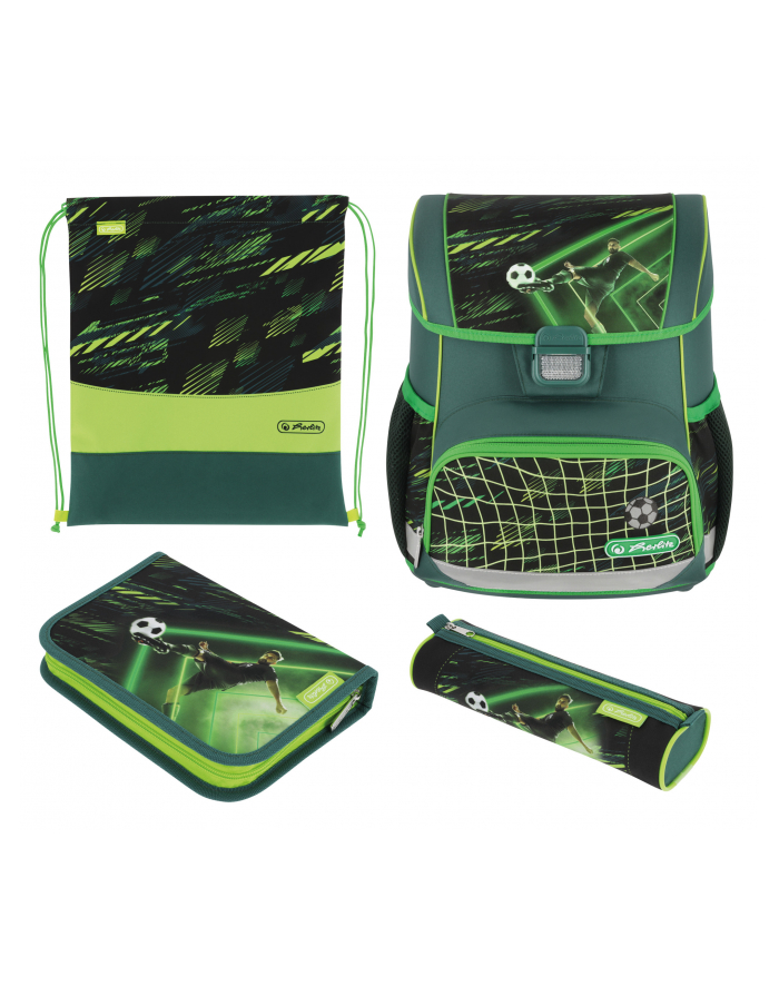 Herlitz school bag Loop (dark green/light green, school pencil case with 16 parts, oval lazy bag, sports bag) główny