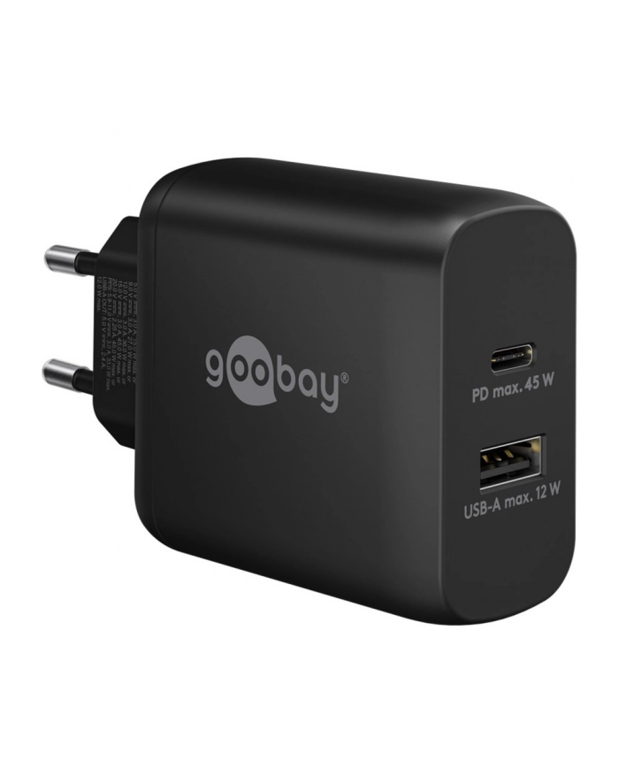 goobay USB-C PD dual fast charger 45 watts (Kolor: CZARNY, 1x USB-A, 1x USB-C PD, GaN technology) główny
