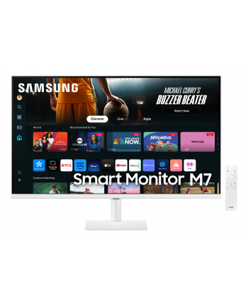 samsung Monitor 32 cale SMART M70D VA 3840x2160 UHD 16:9 2xHDMI 3xUSB 2.0 1xUSB-C (65W) 4ms 60Hz WiFi/BT głośniki płaski biały 2Yd2d