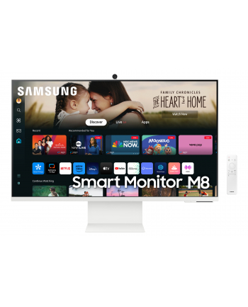 samsung Monitor 32 cale SMART M80D VA 3840x2160 UHD 16:9 1xHDMI 1xUSB-C (65W) 2xUSB 2.0 4ms WiFi/BT HAS+PIV Webcam głośniki płaski biały 2Yd2d