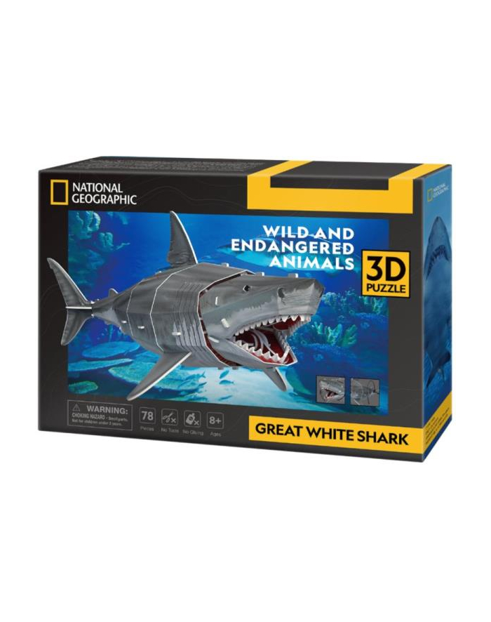 dante Puzzle 3D Rekin Żarłacz biały 72el National Geographic DS1098H Cubic Fun główny