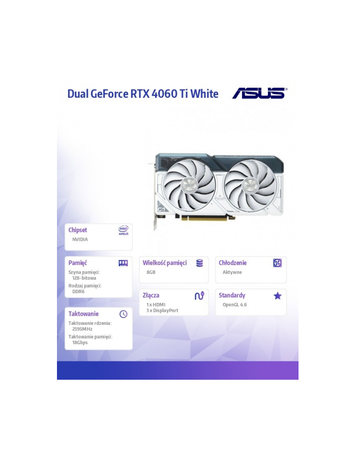 asus Karta graficzna RTX 4060 Ti WHITE OC 8GB GDDR6 128bit 3DP główny