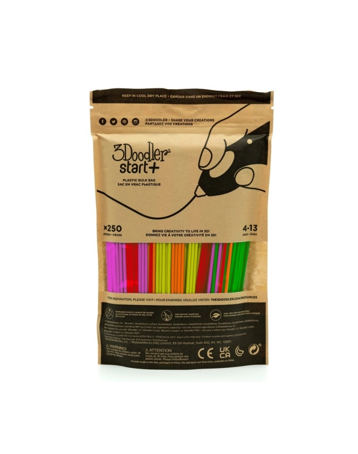 3DOODLER START FILAMENT ECO 25MM, 250 SZTUK, 5 KOLORÓW (NEON CZERW,POM,ZIEL,RÓŻ,ZÓŁĆ), NEON GLOW 3DS-ECO-MIX3-250 główny