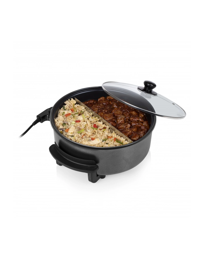 TRISTAR Trójgwiazda - wielofunkcyjna patelnia grillowa XL | PZ-9135 | Średnica 30 cm | Grill | 1500 W | Pokrywka w zestawie | Uchwyt stały | Czarny główny