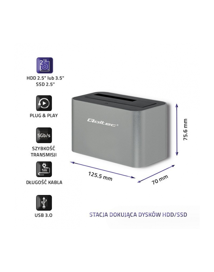 Qoltec Stacja dokująca dysków HDD/SSD | 25'';/35''; SATA | USB 30 główny