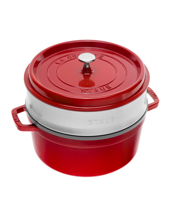 no name Garnek żeliwny okrągły z wkładem Staub - 38 ltr, Czerwony główny