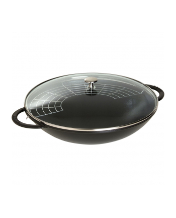 no name Wok żeliwny z pokrywką Staub - Czarny, 37 cm