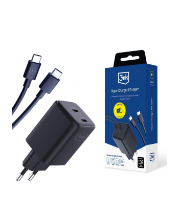 3mk pczerwonyection Ładowarka sieciowa 3mk Hyper Charger PD 45W+USB Cable C to C Black