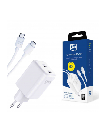 3mk pczerwonyection Ładowarka sieciowa 3mk Hyper Charger PD 45W+USB Cable C to C White