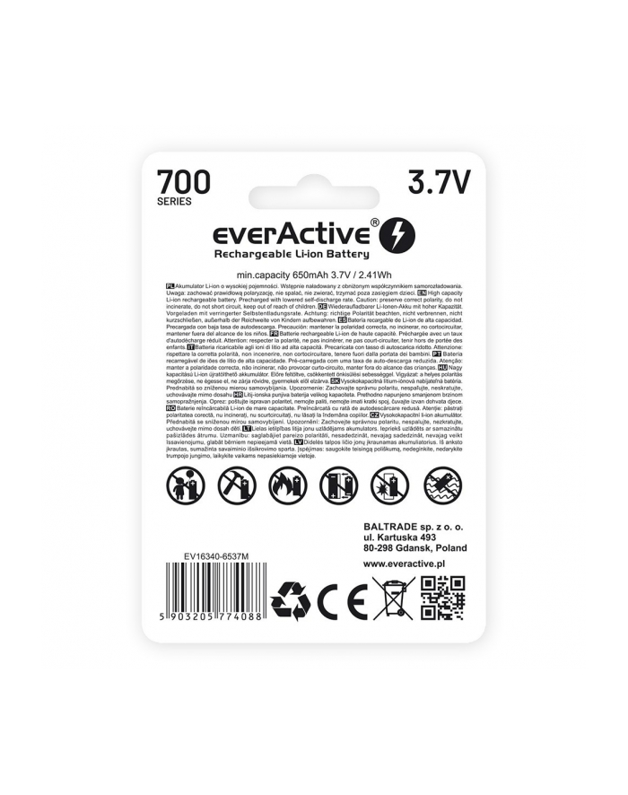 everactive Akumulator 16340 3,7V Li-ion 700 mAh micro USB główny