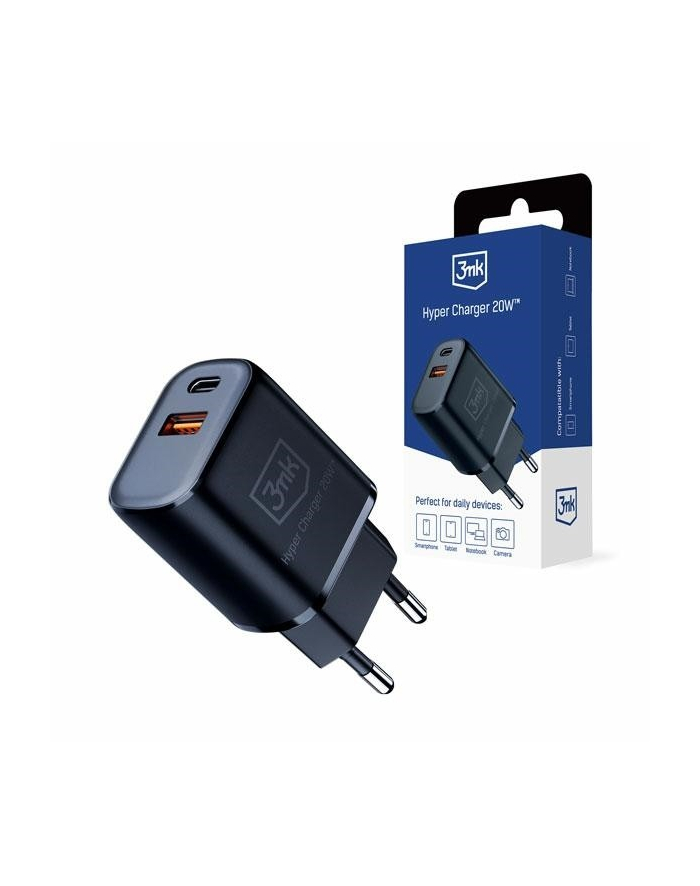 3mk Ładowarka sieciowa 20W 1xUSB-C +USB-A PD QC bez kabla Czarna główny