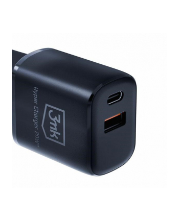 3mk Ładowarka sieciowa 20W 1xUSB-C +USB-A PD QC bez kabla Czarna