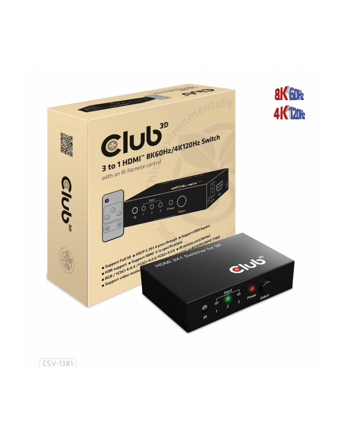 CSV-1381 Przełącznik HDMI 3x1 Switchbox HDMI 2.1 UHD główny