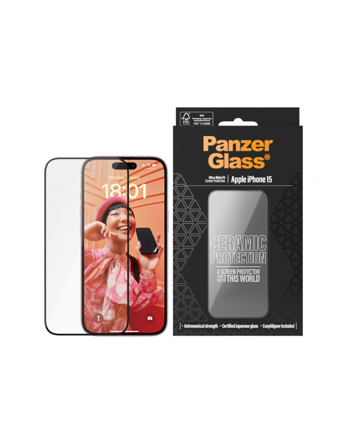 Panzerglass Szkło hartowane Ceramic Ultra-Wide-Fit Easy Aligner do iPhone 15 główny