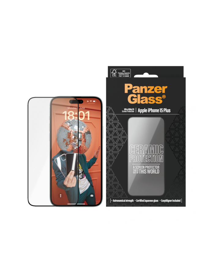 Panzerglass Szkło hartowane Ceramic Ultra-Wide-Fit Easy Aligner do iPhone 15 Plus główny