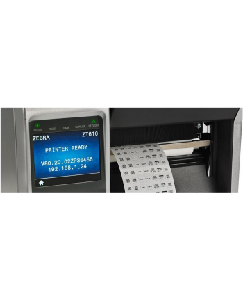 zebra TT Printer ZT610; 4, 300 dpi, Euro and UK cord, Serial, USB, Gigabit Ethernet, Bluetooth 4.0, USB Host, Tear, Color, ZPL