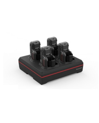 honeywell 4 bay 8675i device charger with power supply. Charges complete 8675i unit with battery installed. Region-specific cord ordered separately.