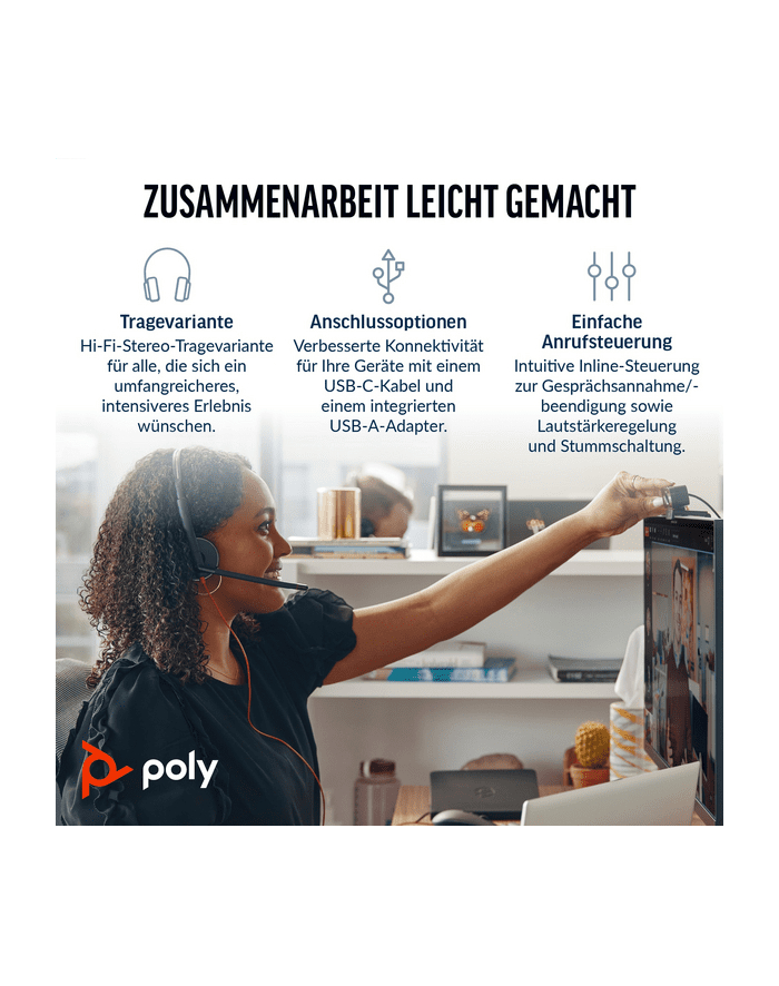 hp inc. Poly Blackwire 3220 Stereo USB-C Headset +USB-C/A Adapter (Bulk) główny