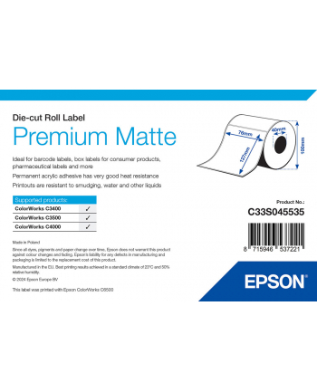 epson Premium Matte Label - Die-cut Roll: 76mm x 127mm, 265 labels nr 1