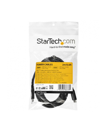 startech 2M 6FT USB C CABLE W/ 5A PD/PD - USB 2.0 - USB-IF CERTIFIED