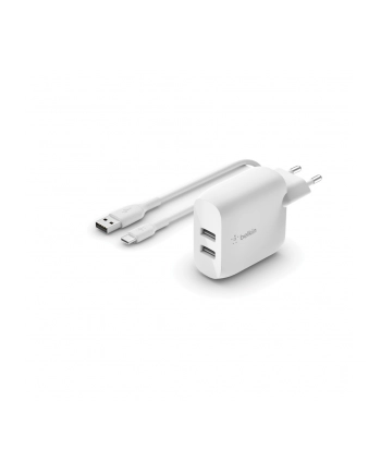belkin DUAL USB-A CHARGER/W/USB-C CABLE 1M 24W WHITE