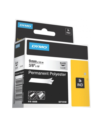 dymo RHINO BAND IND POLYESTER/9MMX5.5M BLACK ON TRANSP.